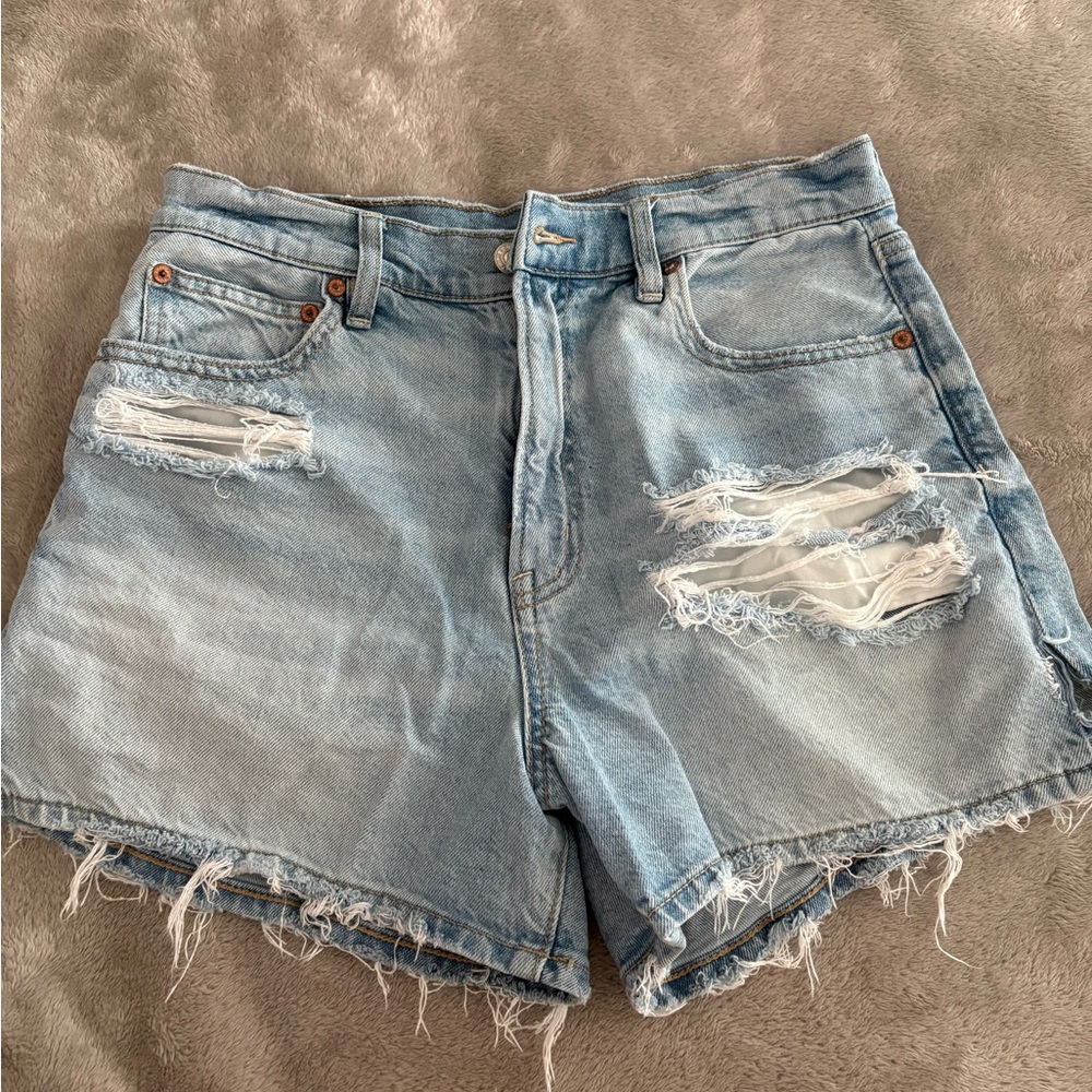 American Eagle Outfitters Light Blue Distressed Jean Shorts
